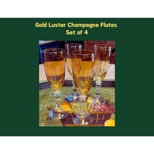 Gold Luster Champagne Flutes Set of 4 Amber Wine Cocktail Glasses New Year’s Eve